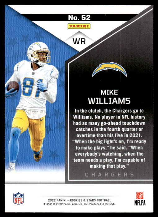 Mike Williams 2022 Panini Rookies and Stars Base Back of Card