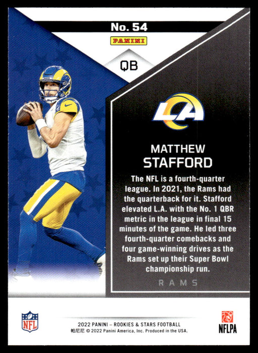 Matthew Stafford 2022 Panini Rookies and Stars Base Back of Card