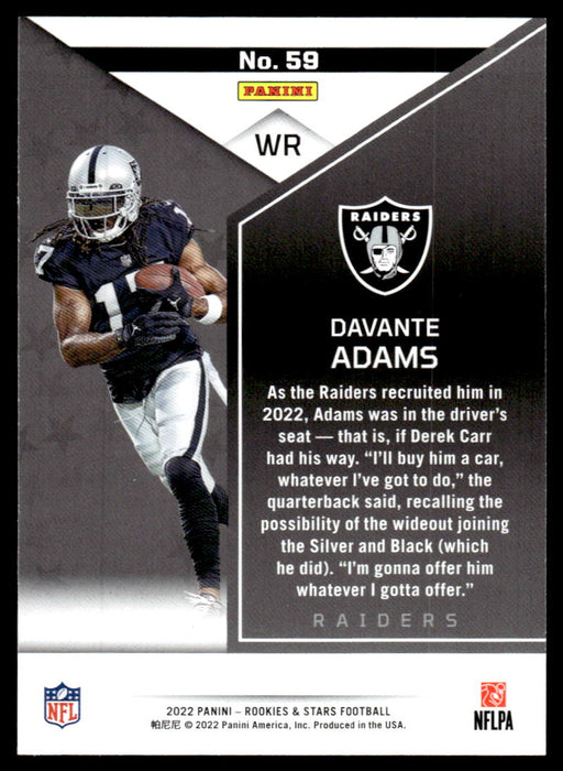 Davante Adams 2022 Panini Rookies and Stars Base Back of Card