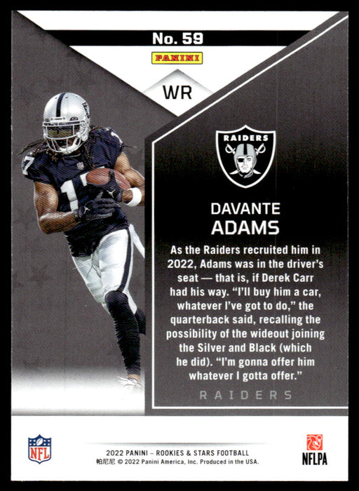 Davante Adams 2022 Panini Rookies and Stars Base Back of Card