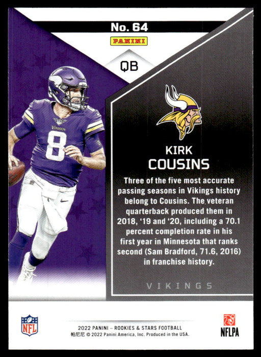 Kirk Cousins 2022 Panini Rookies and Stars Base Back of Card