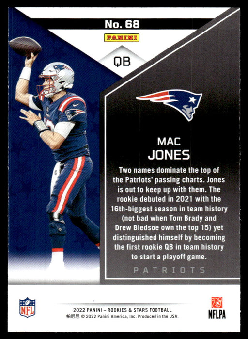 Mac Jones 2022 Panini Rookies and Stars Base Back of Card