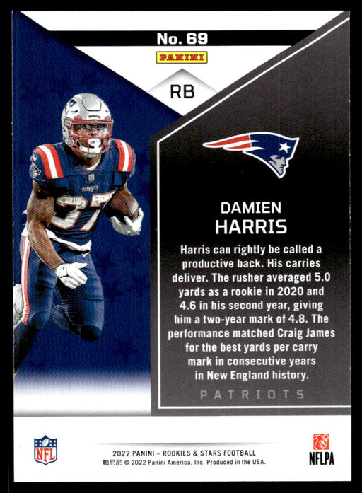 Damien Harris 2022 Panini Rookies and Stars Base Back of Card