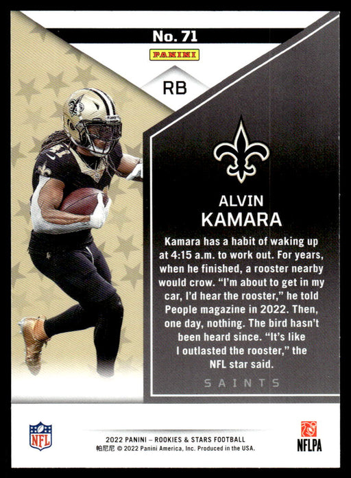 Alvin Kamara 2022 Panini Rookies and Stars Base Back of Card