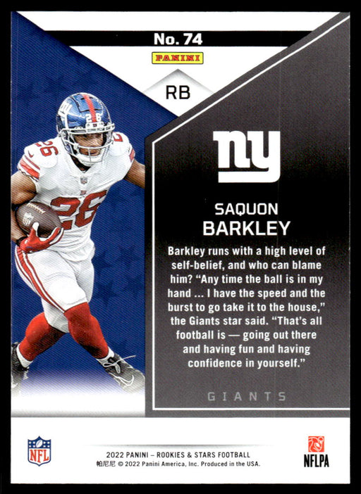 Saquon Barkley 2022 Panini Rookies and Stars Base Back of Card