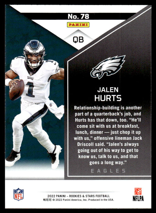 Jalen Hurts 2022 Panini Rookies and Stars Base Back of Card