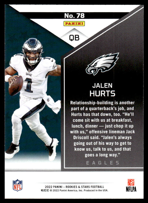 Jalen Hurts 2022 Panini Rookies and Stars Base Back of Card