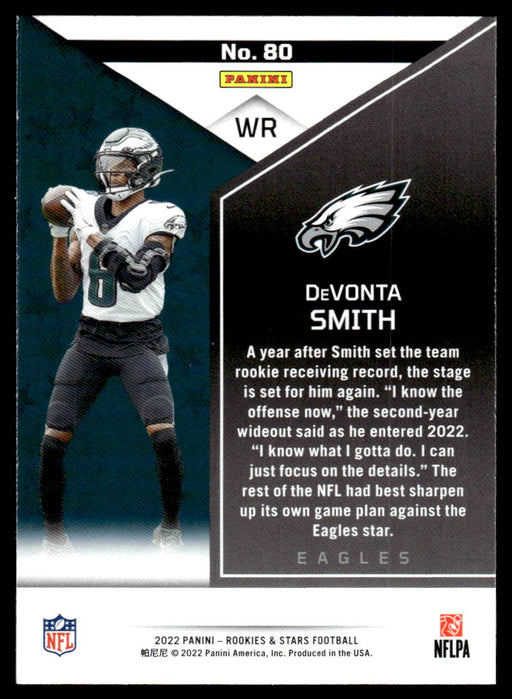 DeVonta Smith 2022 Panini Rookies and Stars Base Back of Card