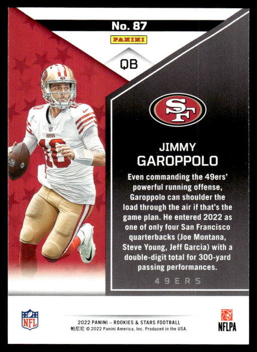 Jimmy Garoppolo 2022 Panini Rookies and Stars Base Back of Card