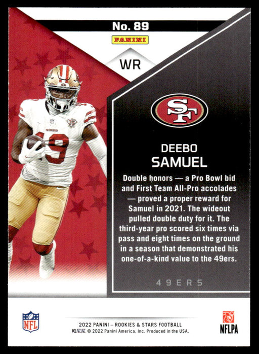 Deebo Samuel 2022 Panini Rookies and Stars Base Back of Card