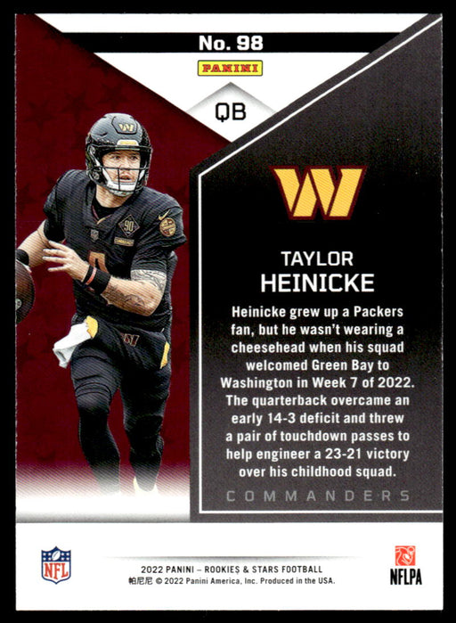 Taylor Heinicke 2022 Panini Rookies and Stars Base Back of Card