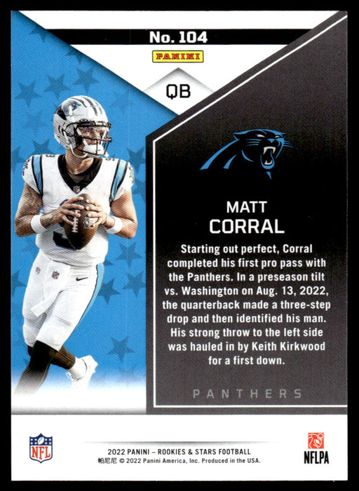 Matt Corral 2022 Panini Rookies and Stars Base Back of Card