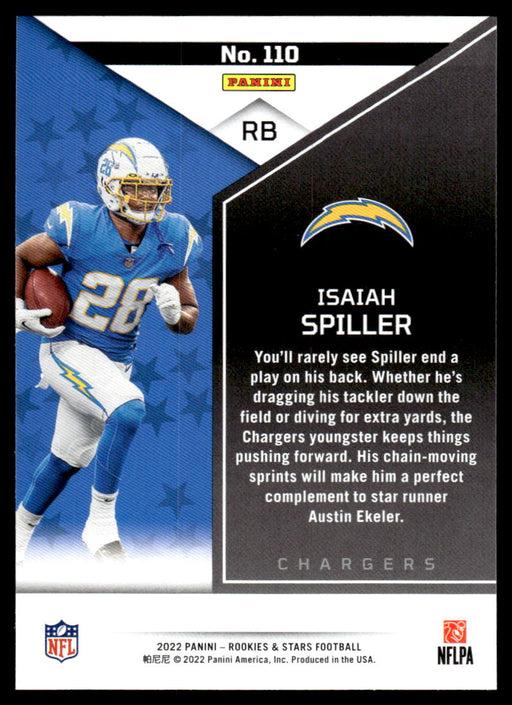 Isaiah Spiller 2022 Panini Rookies and Stars Base Back of Card