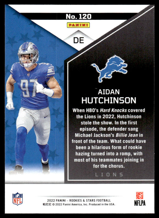 Aidan Hutchinson 2022 Panini Rookies and Stars Base Back of Card