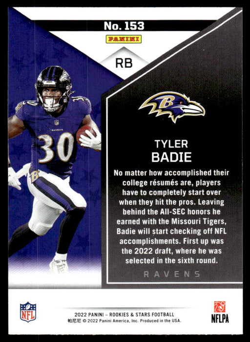 Tyler Badie 2022 Panini Rookies and Stars Base Back of Card