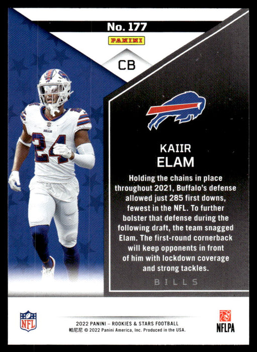 Kaiir Elam 2022 Panini Rookies and Stars Base Back of Card