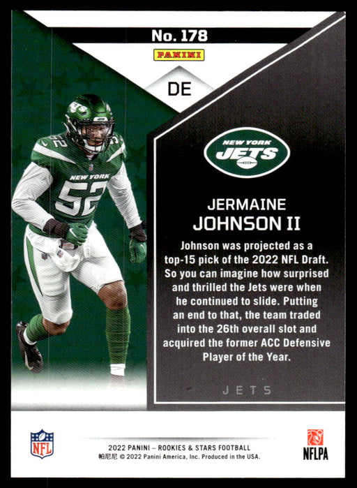 Jermaine Johnson II 2022 Panini Rookies and Stars Base Back of Card