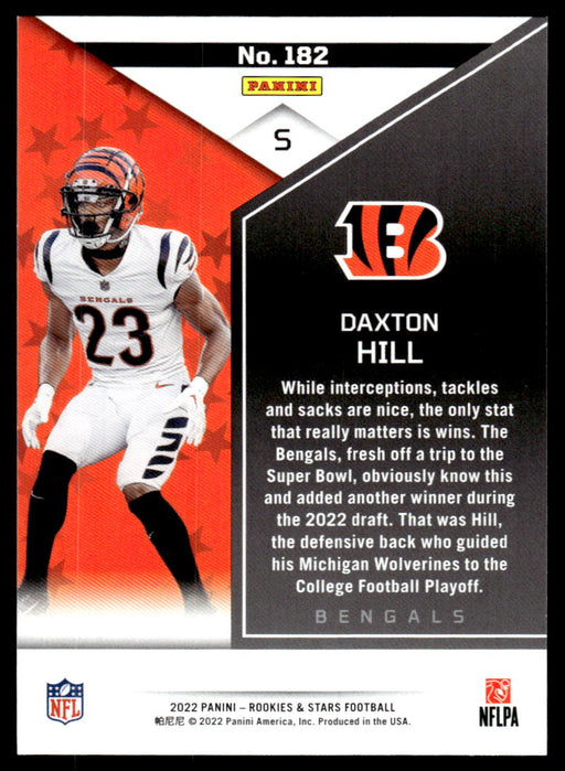 Daxton Hill 2022 Panini Rookies and Stars Base Back of Card