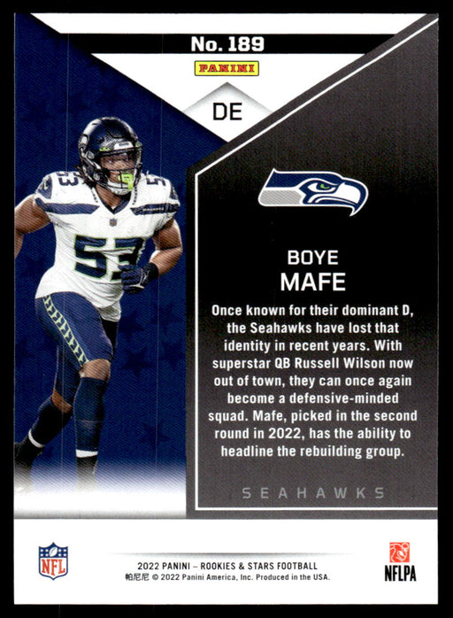 Boye Mafe 2022 Panini Rookies and Stars Base Back of Card