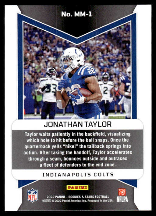 Jonathan Taylor 2022 Panini Rookies and Stars Man in Motion Back of Card