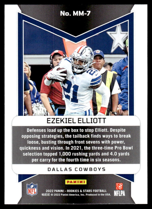 Ezekiel Elliott 2022 Panini Rookies and Stars Man in Motion Back of Card