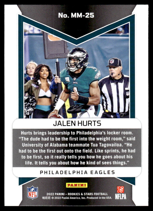 Jalen Hurts 2022 Panini Rookies and Stars Man in Motion Back of Card