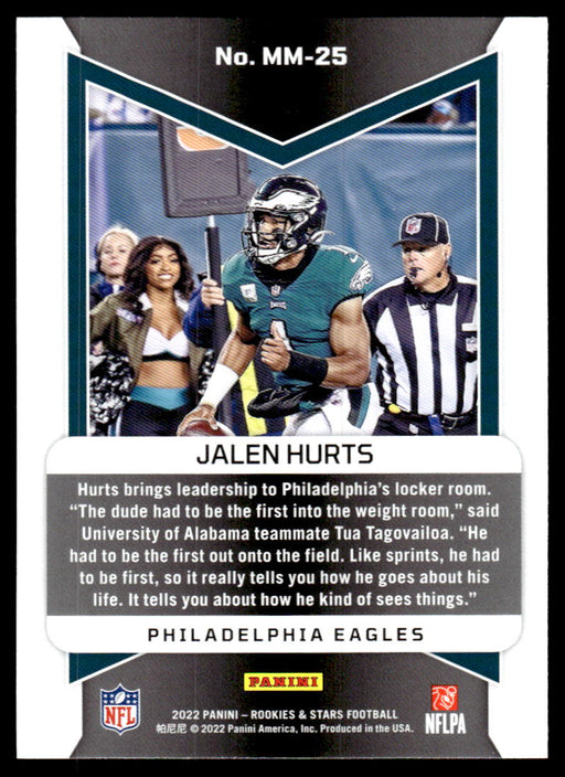 Jalen Hurts 2022 Panini Rookies and Stars Man in Motion Back of Card