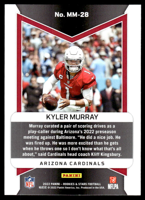 Kyler Murray 2022 Panini Rookies and Stars Man in Motion Back of Card