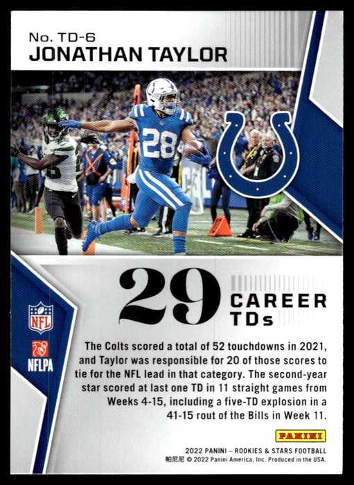 Jonathan Taylor 2022 Panini Rookies and Stars Touchdown Club Back of Card