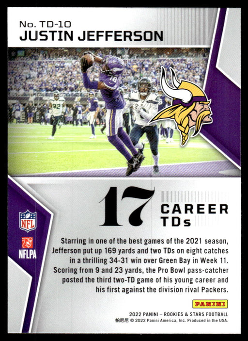 Justin Jefferson 2022 Panini Rookies and Stars Touchdown Club Back of Card