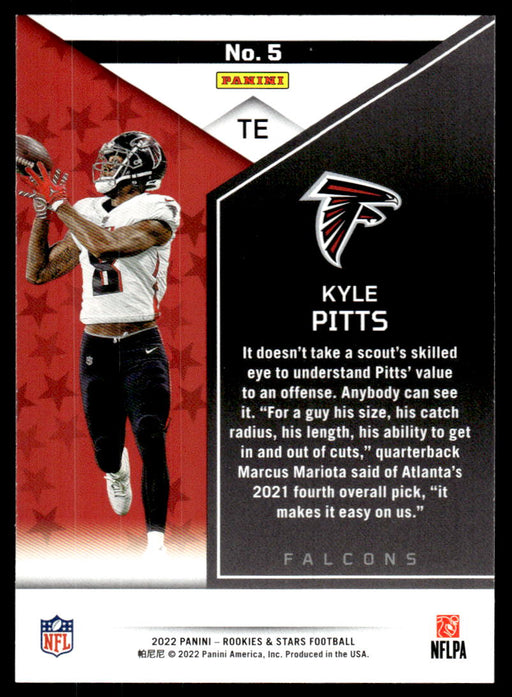 Kyle Pitts 2022 Panini Rookies and Stars Red Back of Card