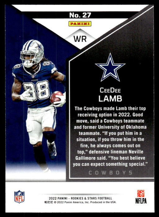 CeeDee Lamb 2022 Panini Rookies and Stars Red Back of Card