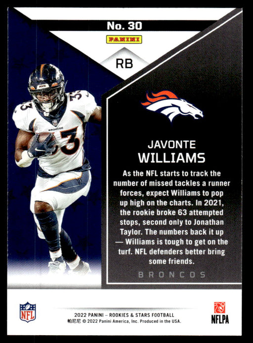 Javonte Williams 2022 Panini Rookies and Stars Red Back of Card