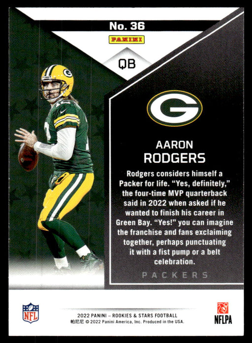 Aaron Rodgers 2022 Panini Rookies and Stars Red Back of Card