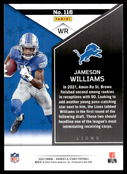 Jameson Williams 2022 Panini Rookies and Stars Red Back of Card