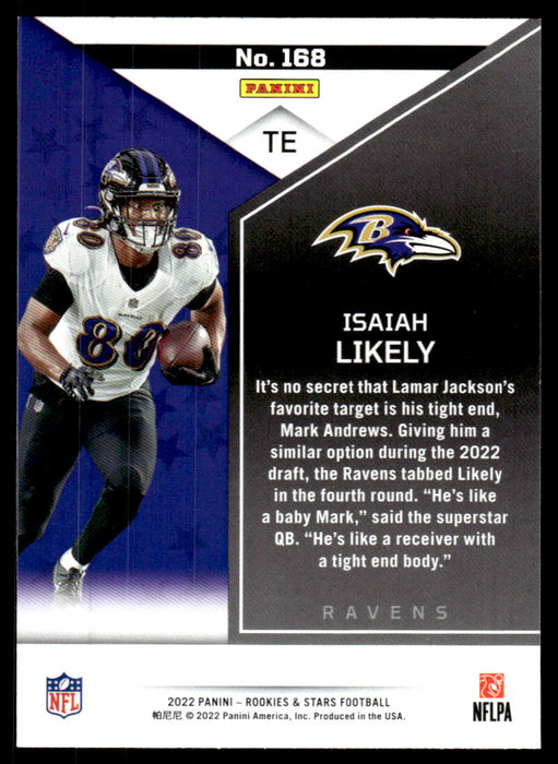 Isaiah Likely 2022 Panini Rookies and Stars Red Back of Card