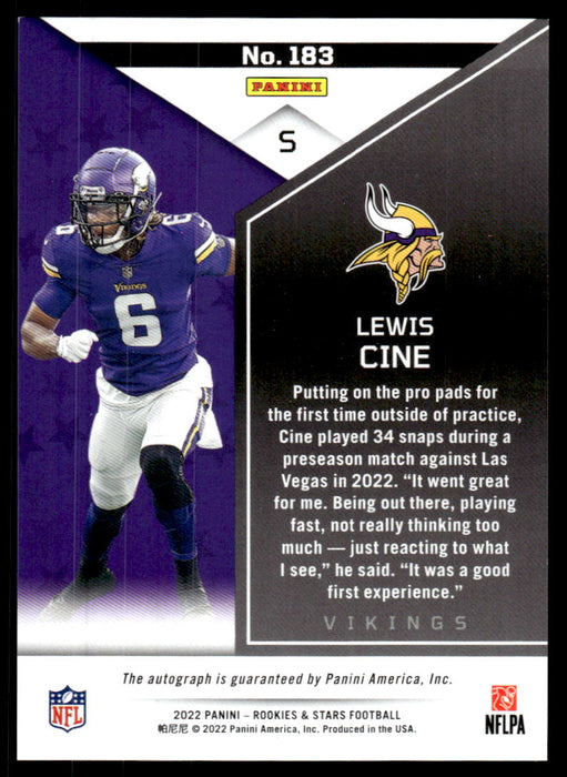 Lewis Cine 2022 Panini Rookies and Stars True Blue Back of Card