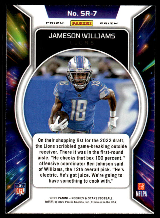 Jameson Williams 2022 Panini Rookies and Stars Stellar Rookies Red Plaid Back of Card