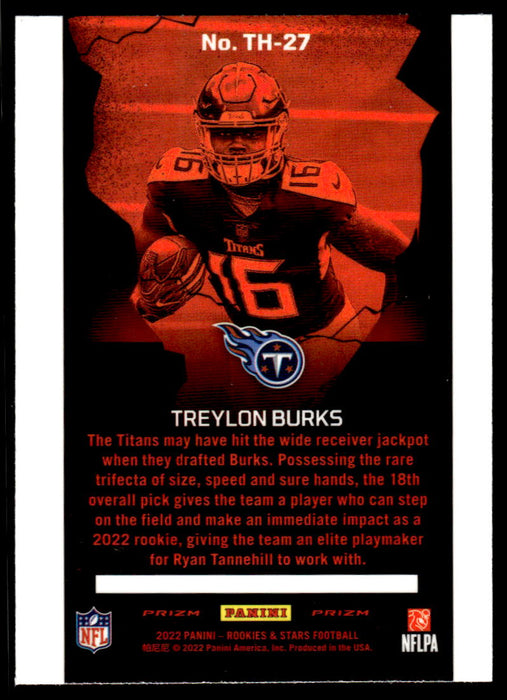 Treylon Burks 2022 Panini Rookies and Stars Thrillers Red Plaid Back of Card