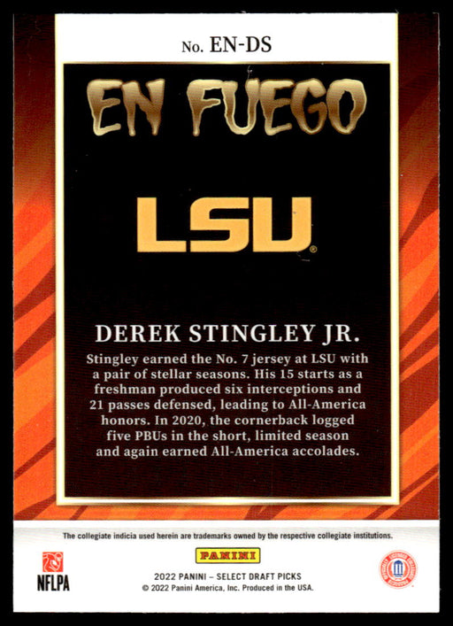 Derek Stingley Jr. 2022 Panini Select Draft Picks En Fuego Back of Card