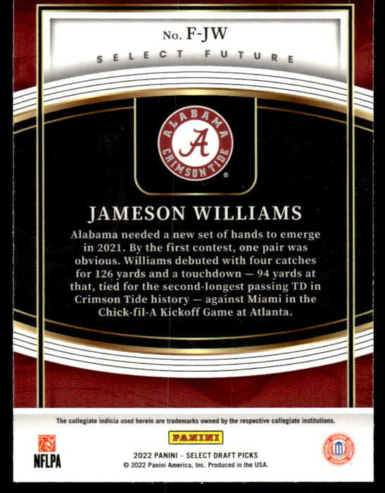 Jameson Williams 2022 Panini Select Draft Picks Select Future Back of Card