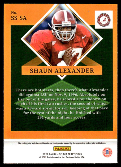 Shaun Alexander 2022 Panini Select Draft Picks Select Stars Back of Card