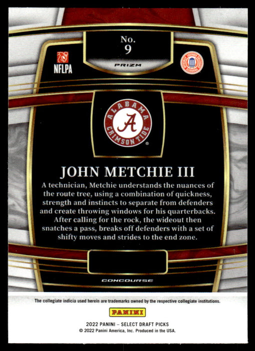 John Metchie III 2022 Panini Select Draft Picks Silver Prizm Concourse Back of Card