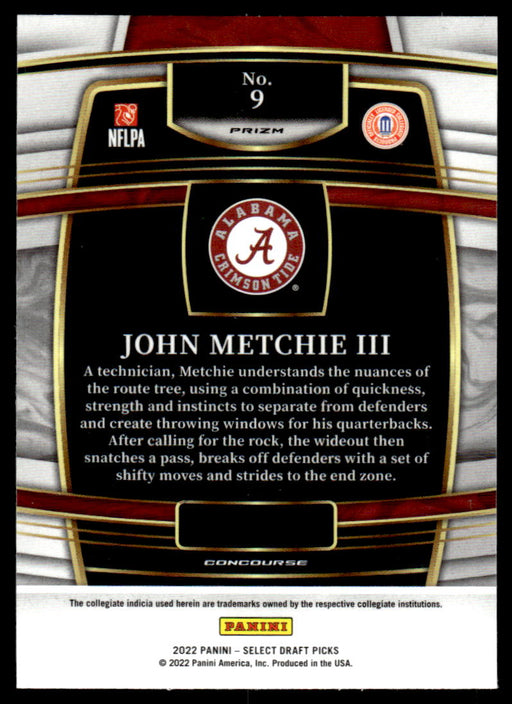 John Metchie III 2022 Panini Select Draft Picks Silver Prizm Concourse Back of Card