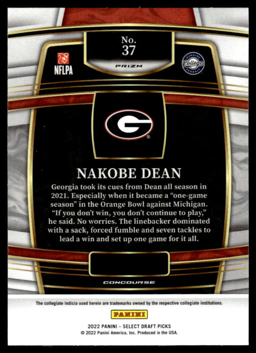 Nakobe Dean 2022 Panini Select Draft Picks Red Lazer Back of Card