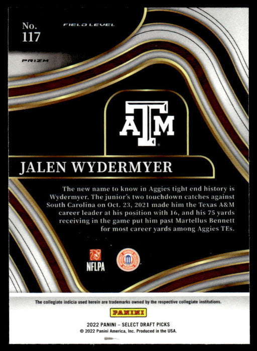 Jalen Wydermyer 2022 Panini Select Draft Picks Red Lazer Back of Card