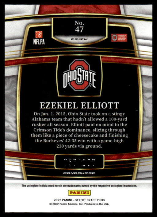 Ezekiel Elliott 2022 Panini Select Draft Picks Blue & White Squares Back of Card