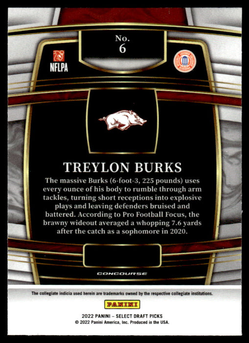 Treylon Burks 2022 Panini Select Draft Picks Retail Base Back of Card