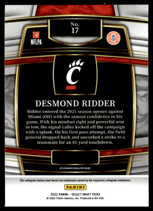 Desmond Ridder 2022 Panini Select Draft Picks Retail Base Back of Card