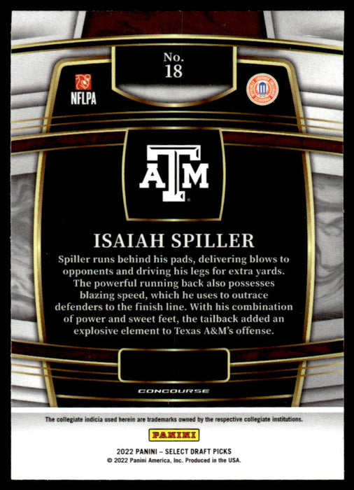 Isaiah Spiller 2022 Panini Select Draft Picks Retail Base Back of Card